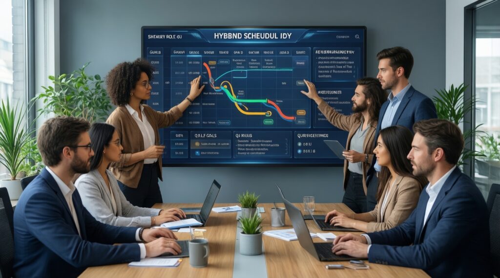 Управление командой в гибридном формате: навыки, инструменты и учебные треки - иллюстрация